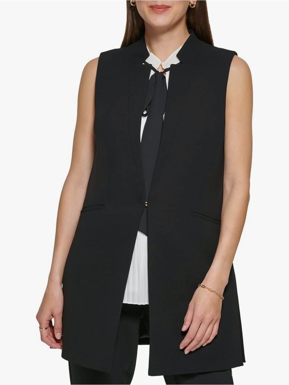 DKNY Black Sleeveless Long Vest